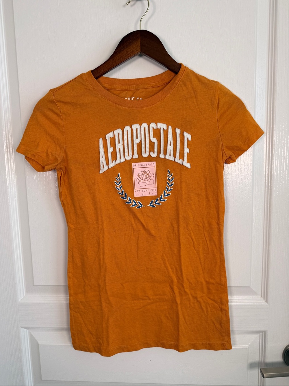 Aeropostale Orange Short-Sleeve Graphic Tee with White Logo